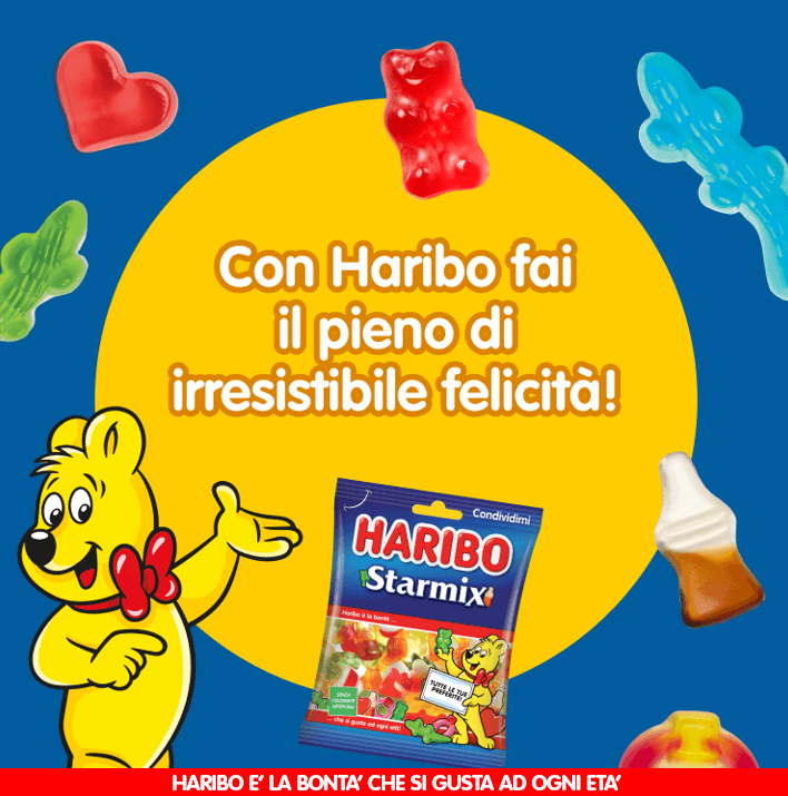 haribo &egrave; la bont&agrave; che si gusta ad ogni et&agrave;. Fai il pieno di felicit&agrave; con Haribo.