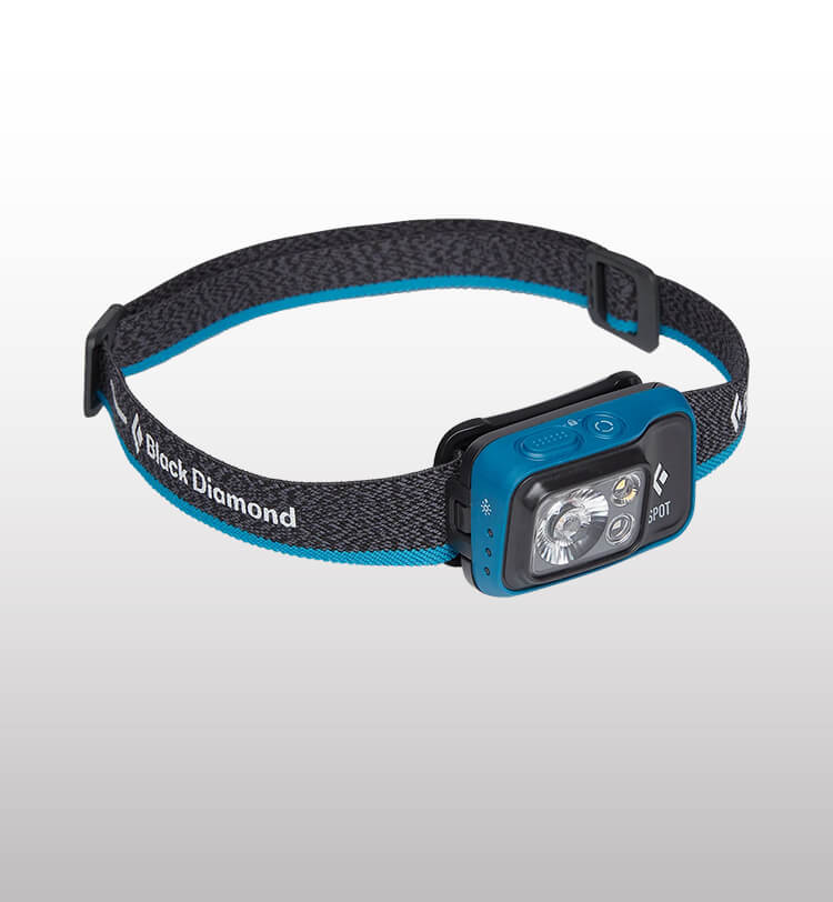 Lampada frontale nera e blu marchio Black Diamond