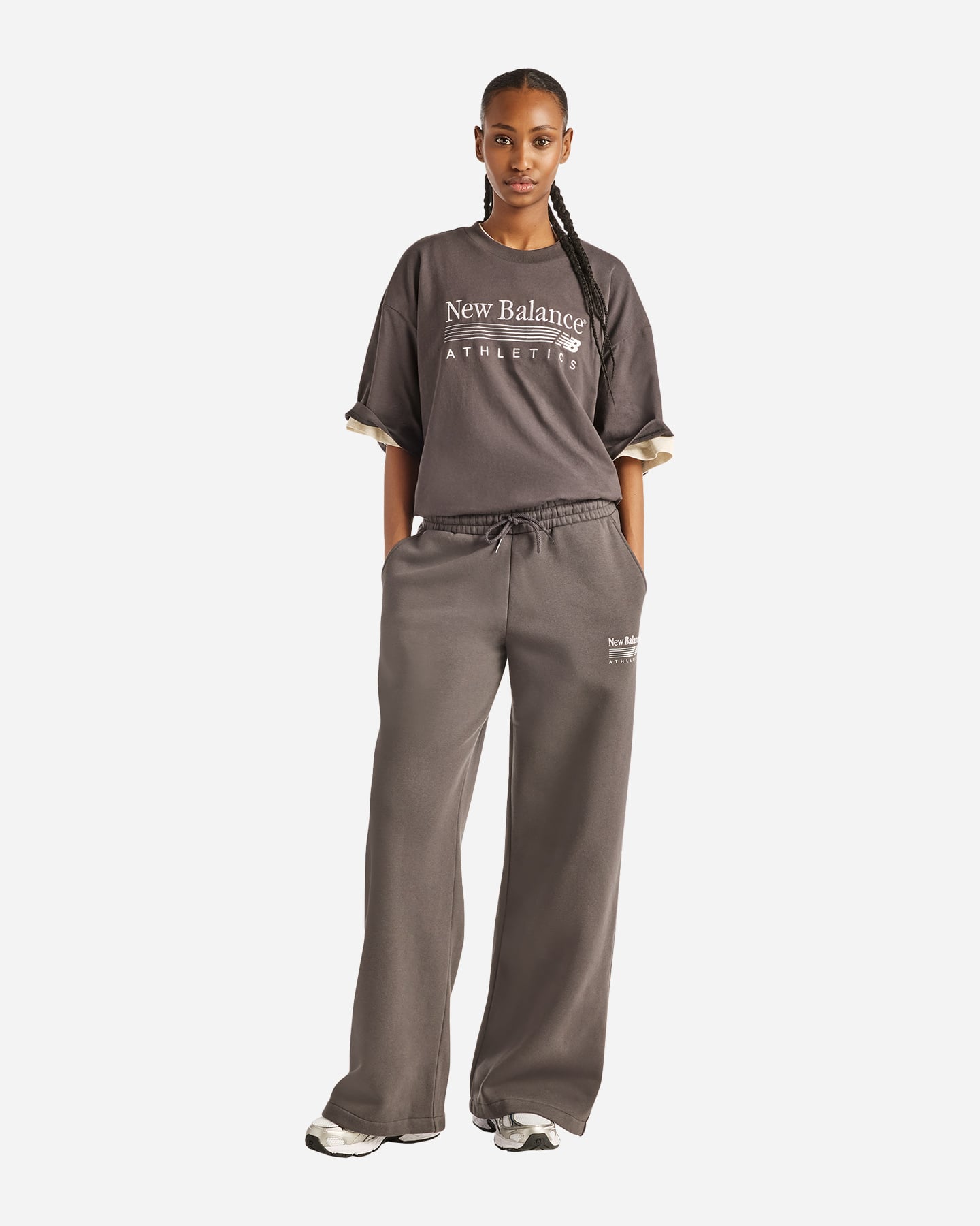 Pantalone training NEW BALANCE WIDE LEG TRACKSIDE W - Grigio - 2 | Cisalfa Sport